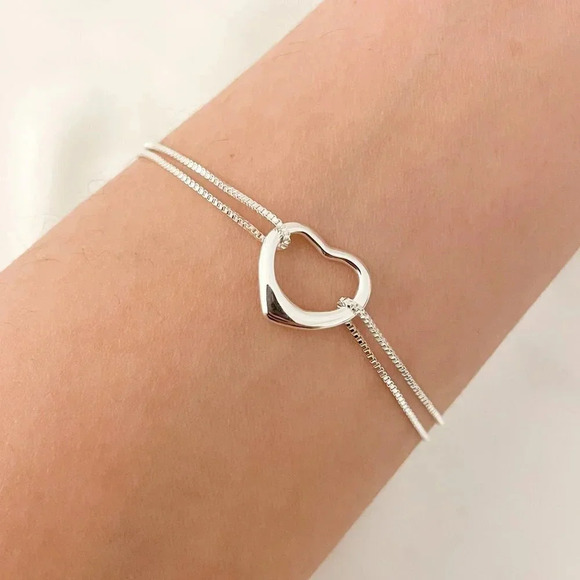 Jewelry - 925 Sterling Silver Layer Heart Bracelet Dainty Minimalist Heart Bracelet